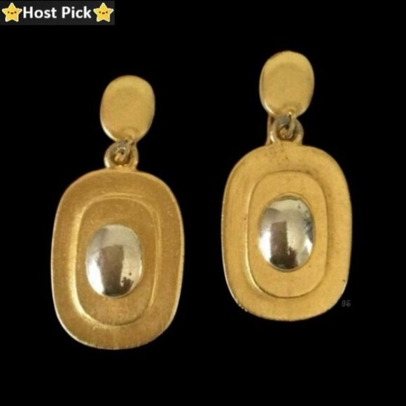 Rare Vintage 1960s FLORENZA Brushed Gold & Shiny Silver 2-Toned Clip-On Earrings - Picture 1 of 13